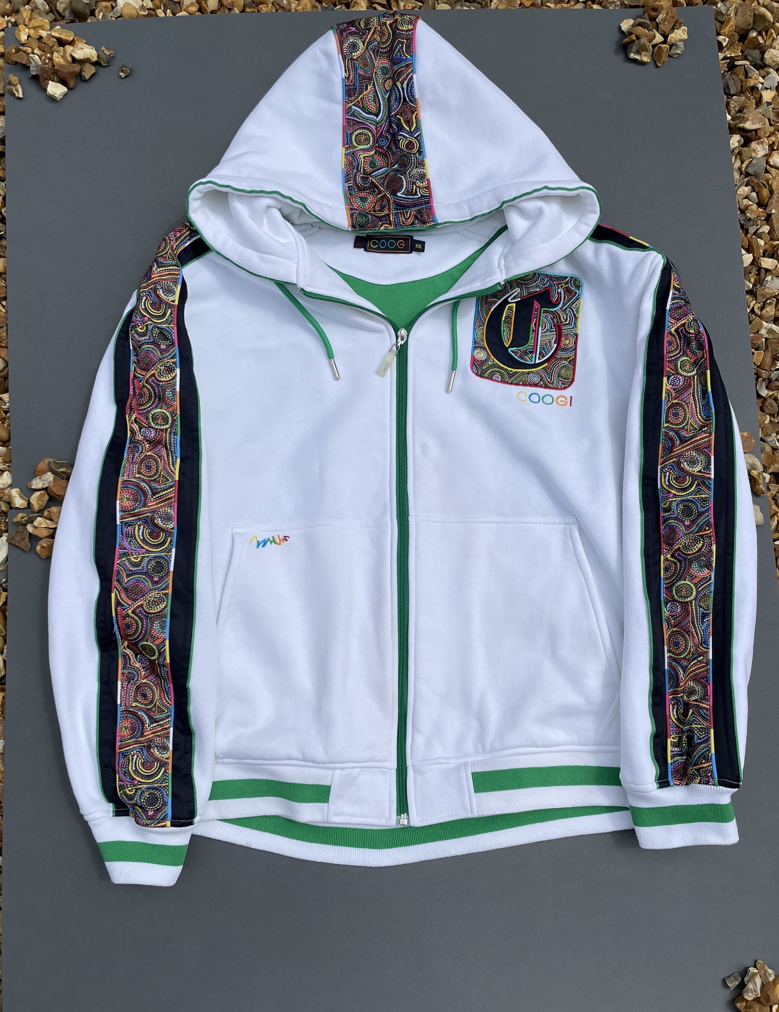 Coogi White Tribal Print Zip Up