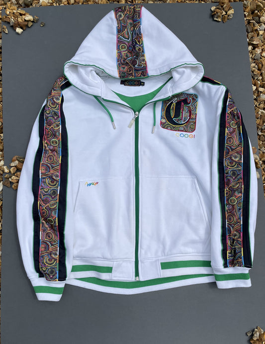 Coogi White Tribal Print Zip-Up